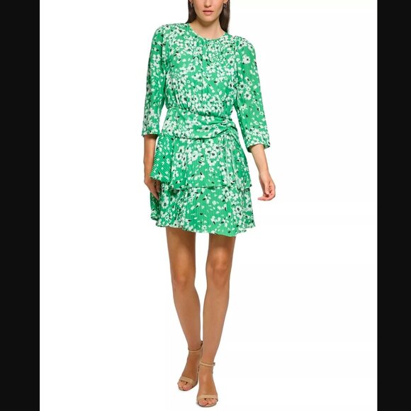 Karl Lagerfeld Paris Printed Jacquard Ruffle-Hem Dress 10 - Picture 3 of 15